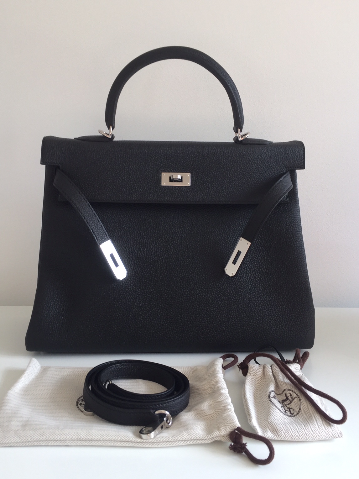 Hermes Kelly 35 Retourné Noir Black Togo Palladium Hardware #X - Vendome  Monte Carlo