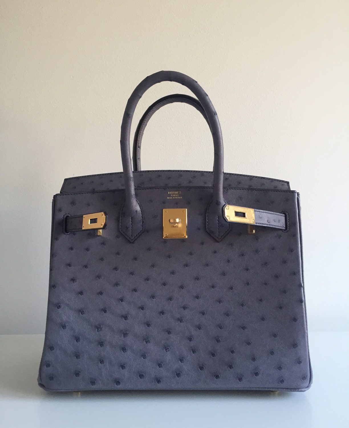 Hermes Birkin 30 Gris Agate Ostrich Gold Hardware - Vendome Monte Carlo