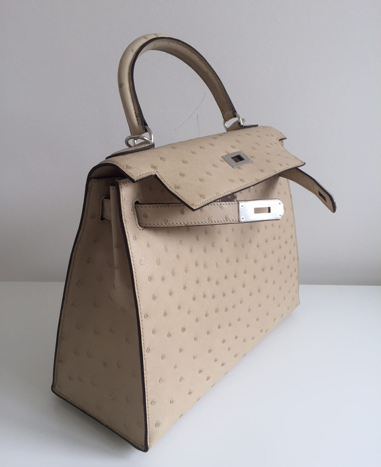 🗝 Hermès 28cm Kelly Sellier Graphite Ostrich Leather Palladium