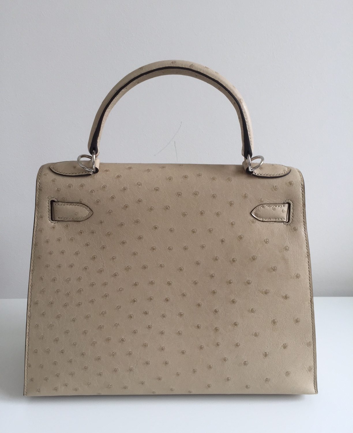 Hermes Kelly bag 28 Sellier Parchemin Ostrich leather Silver