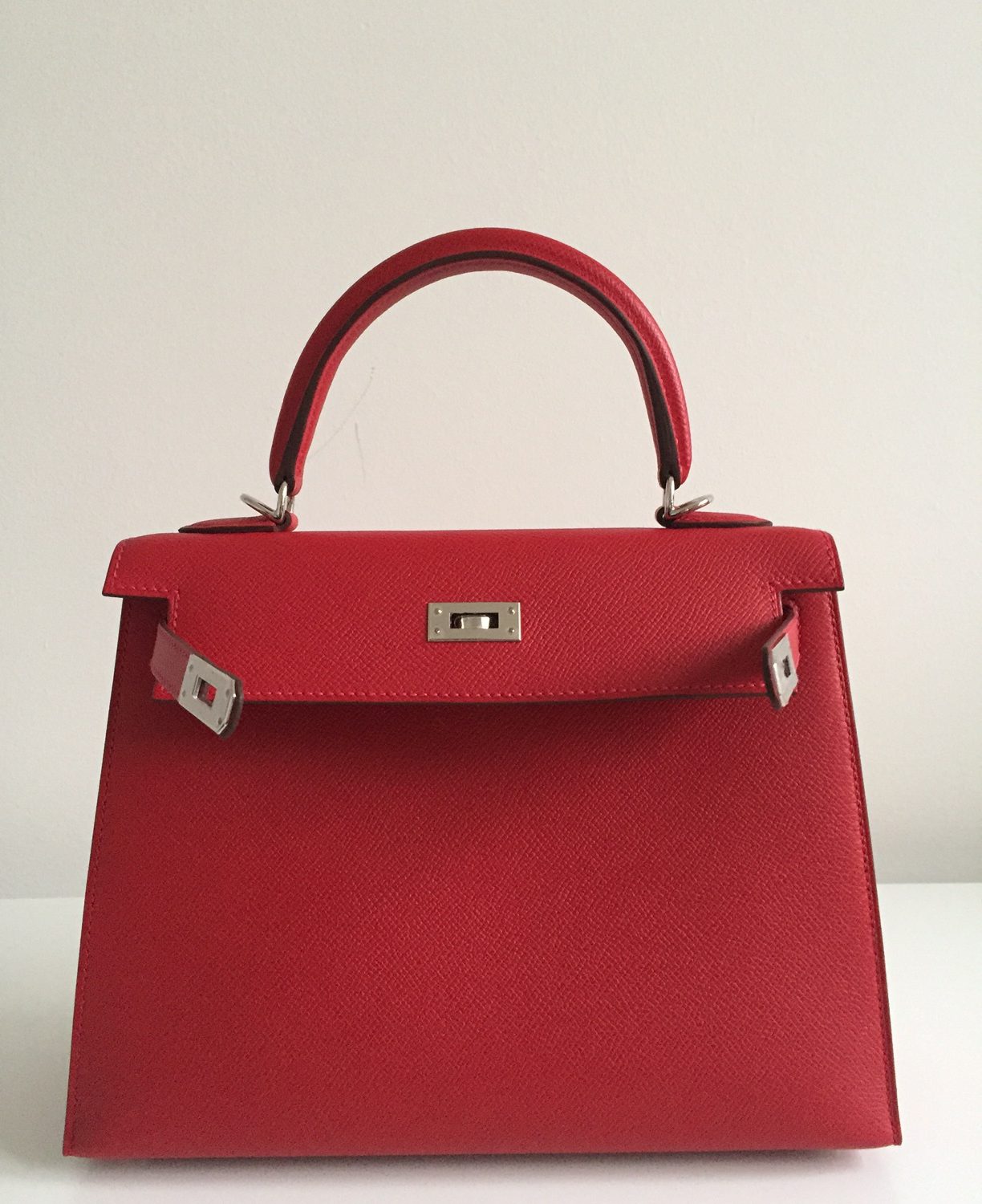 Hermes Kelly 25 Sellier Rouge Casaque Epsom Palladium Hardware Vendome Monte Carlo