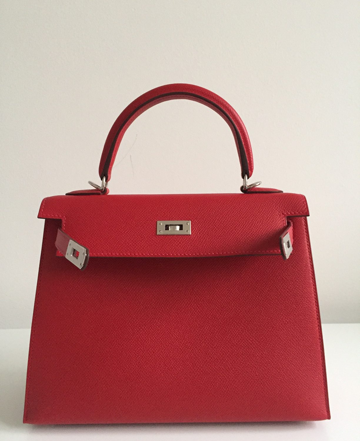 Hermès Kelly 25 Rouge Casaque Sellier Epsom Palladium Hardware PHW