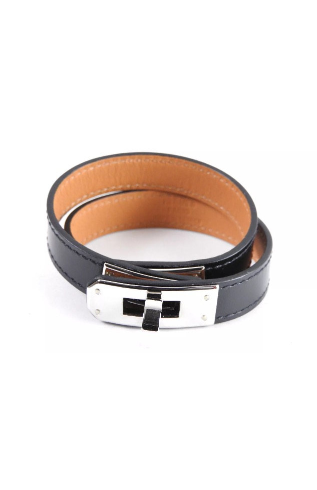 Hermes Bracelet Kelly Black Double tour Palladium Hardware - Vendome ...