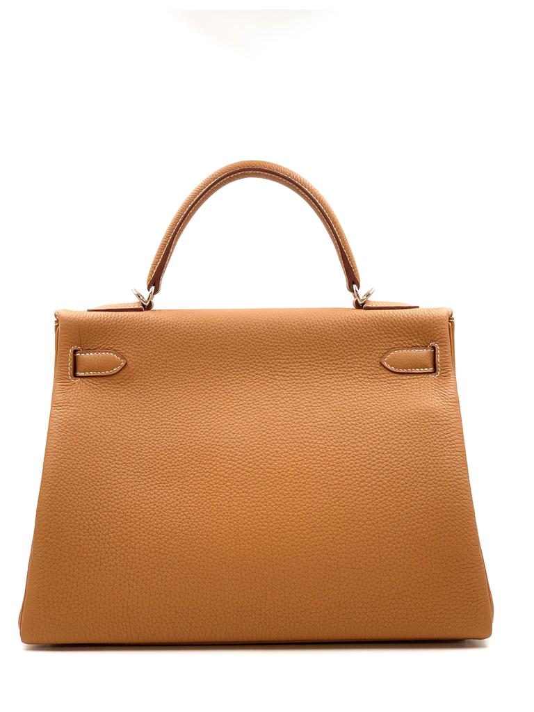 Hermes Orange Togo Leather Palladium Hardware Kelly Retourne 35 Bag Hermes