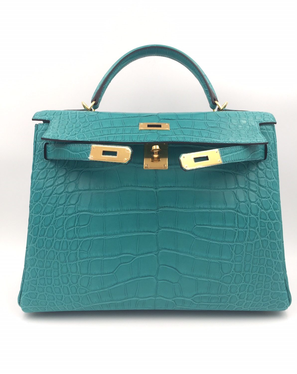 Hermes Birkin 30 Bleu Paon Alligator Mat Matte Gold Hardware #X