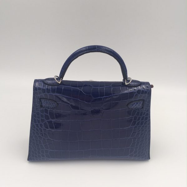 Hermes Mini Kelly 20cm Sellier Rigide Shiny Alligator Crocodile Gold  Hardware, N7 Blue Tempete - H Famous