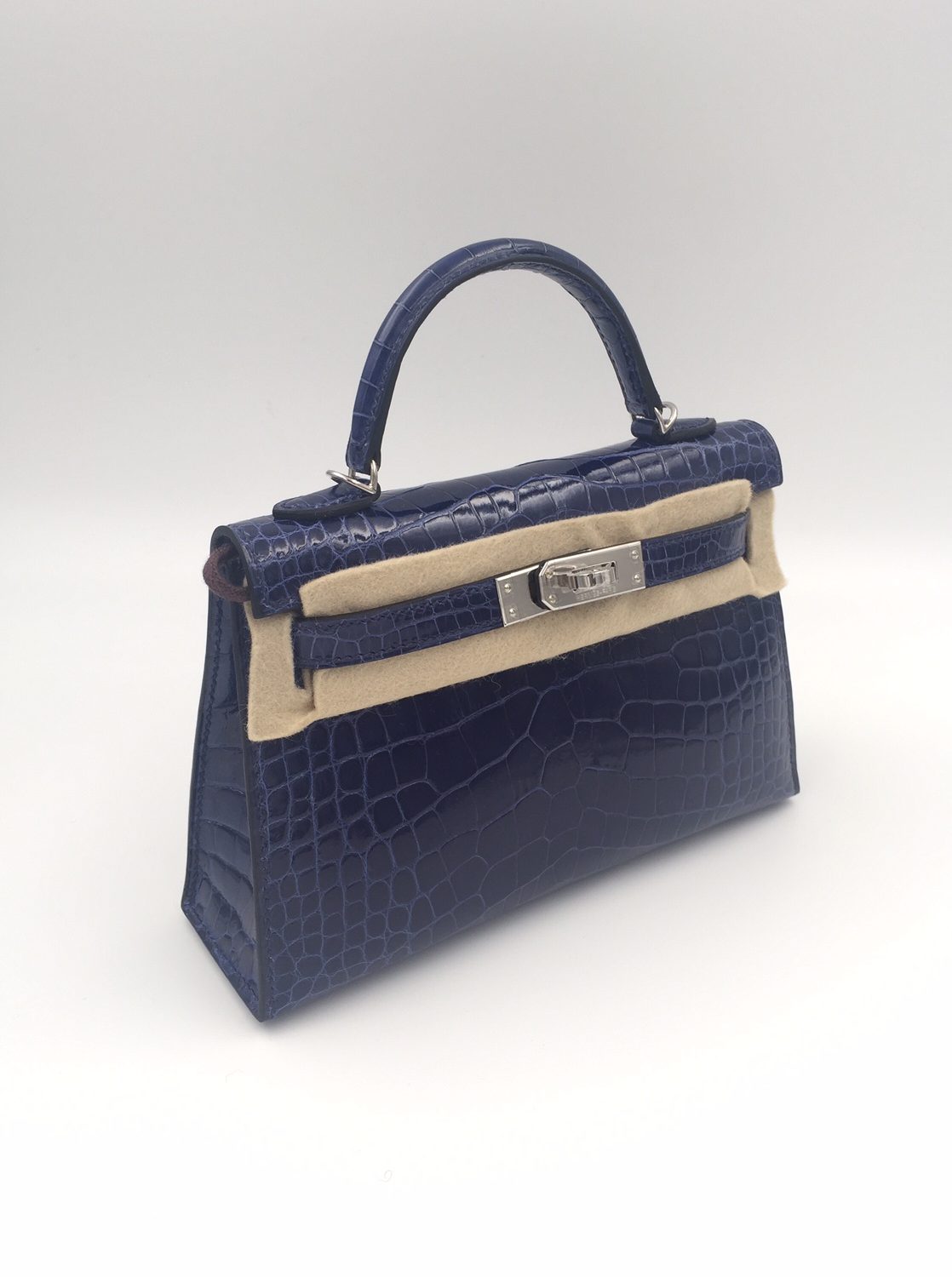 Hermes Limited Edition Verso Mini Kelly 20 Sellier Bag Vert Rousseau & Blue  Paon Alligator with Permabrass Hardware