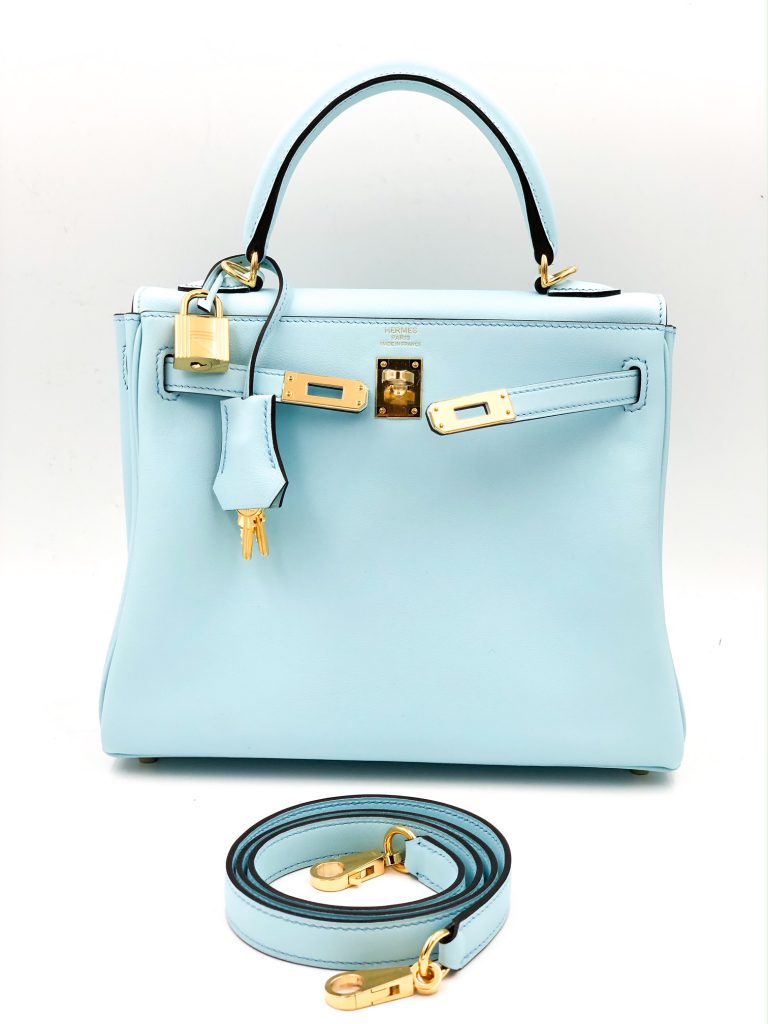 Hermes Kelly 25 Retourne Bleu Zéphyr Swift Gold Hardware - Vendome