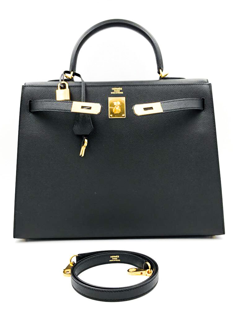 Hermes Kelly 35 Sellier Noir Black Epsom Gold Hardware A