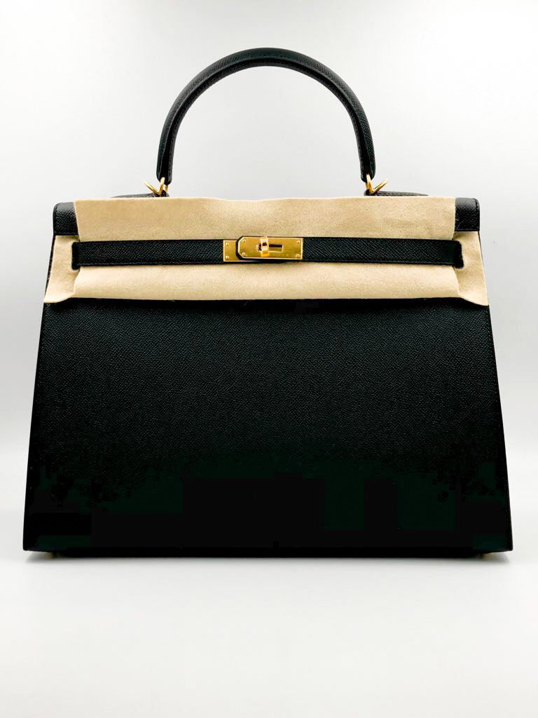 Hermes Kelly 35 Sellier Noir Black Epsom Gold Hardware #A