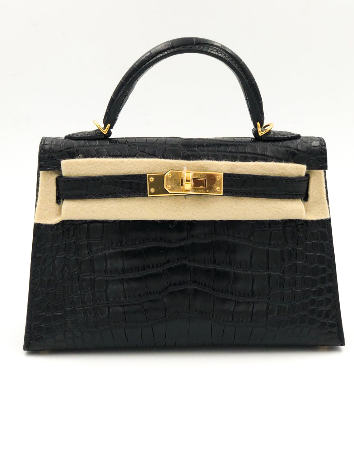 Hermes Kelly 20 Mini Sellier Noir (Black) Alligator Lisse (Shiny) Gold  Hardware #D - Vendome Monte Carlo