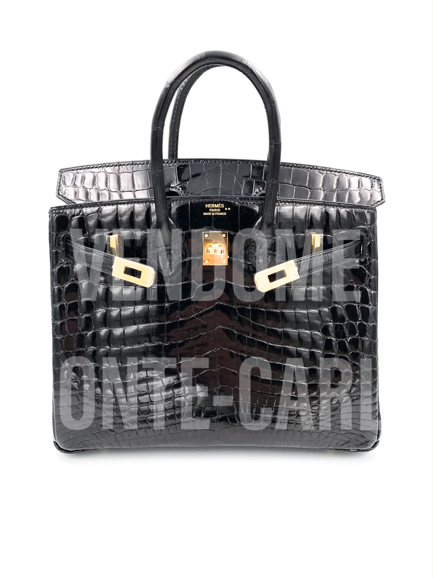 Hermes Birkin 25 Black Matte Niloticus Crocodile Gold Hardware