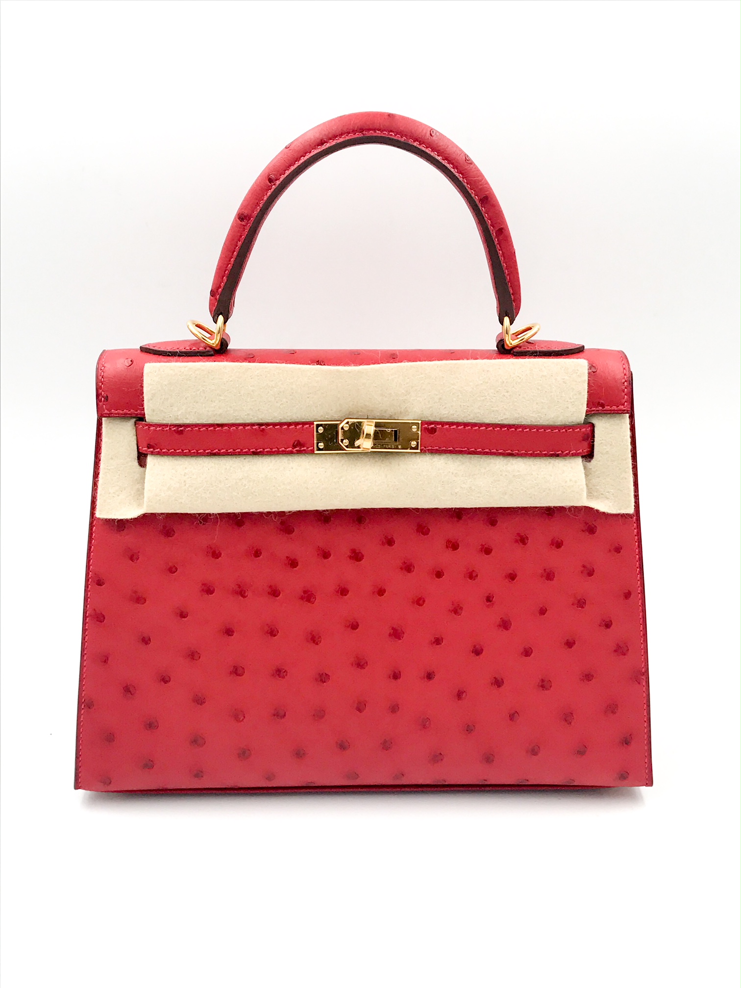 Hermes Rouge Vif Ostrich Kelly Pochette Gold Hardware at 1stDibs