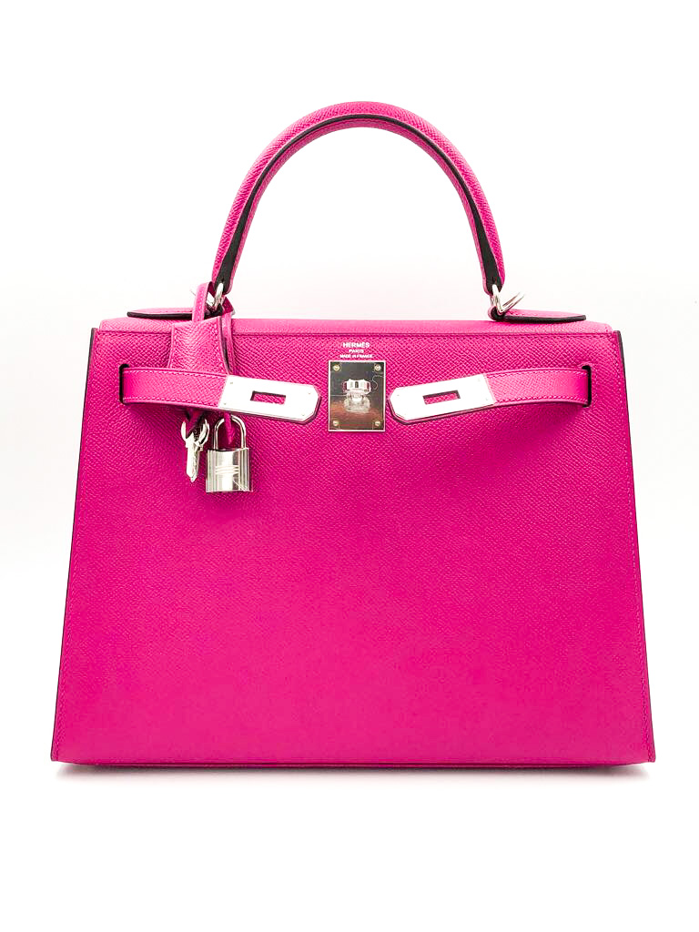 Hermes Kelly 28 Sellier Rose Pourpre Epsom Palladium Hardware