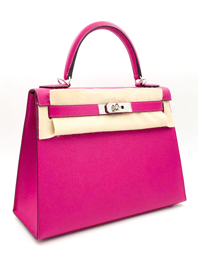 HERMES KELLY 25 SELLIER ROSE POURPRE EPSOM PALLADIUM HARDWARE