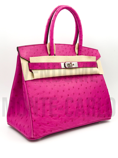 Hermes Birkin 30 Bag Rose Pourpre Pink Ostrich Palladium Hardware