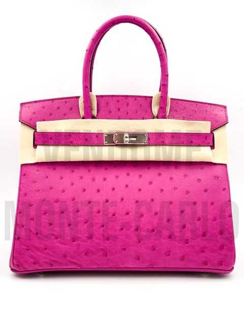 Hermes Rose Tyrien Birkin 30 Ostrich Palladium at 1stDibs