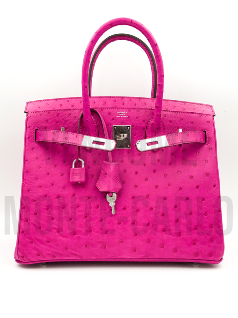 Hermes Birkin 30 Bag Rose Pourpre Pink Ostrich Palladium Hardware