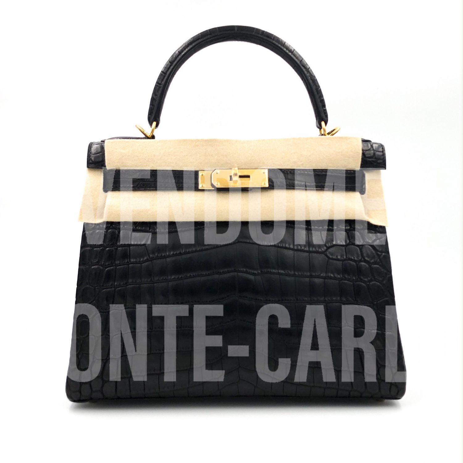 Hermes Kelly 28 Retourne Noir Black Niloticus Mat Matte Gold Hardware A Vendome Monte Carlo