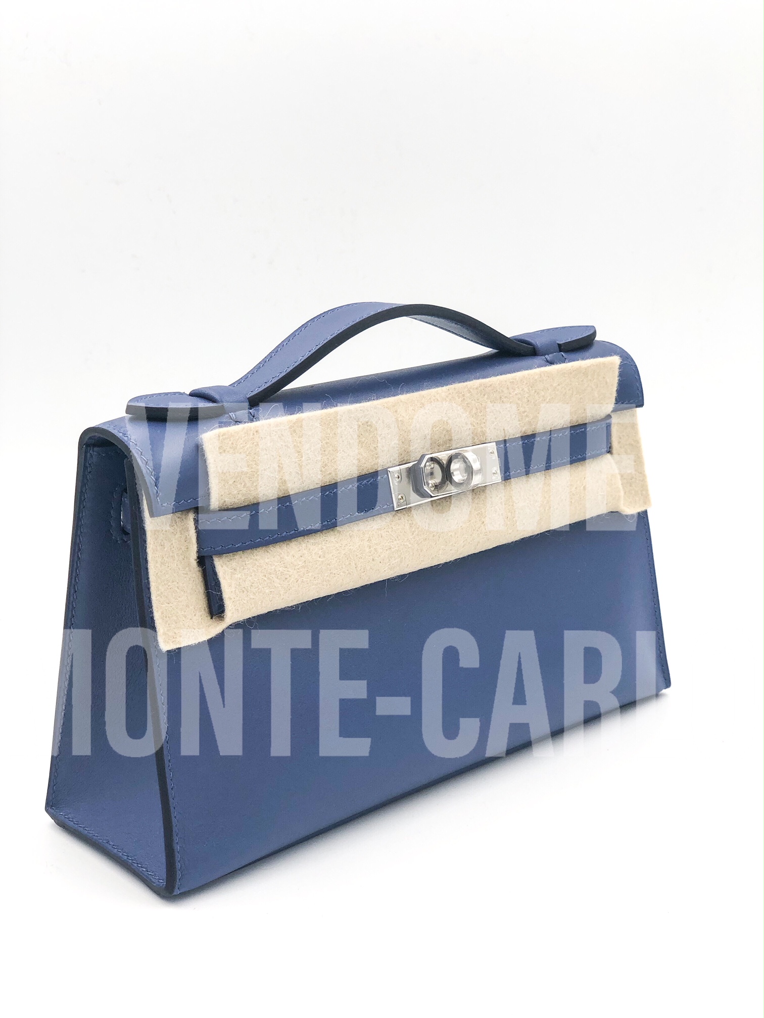 Hermes Kelly Pochette Bleu Brume Swift Palladium Hardware