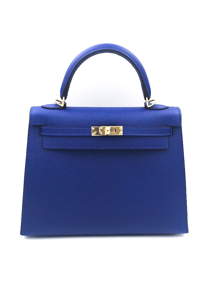 HERMES Kelly 25 Sellier Bleu Glacier Gold HW C *New - Timeless Luxuries