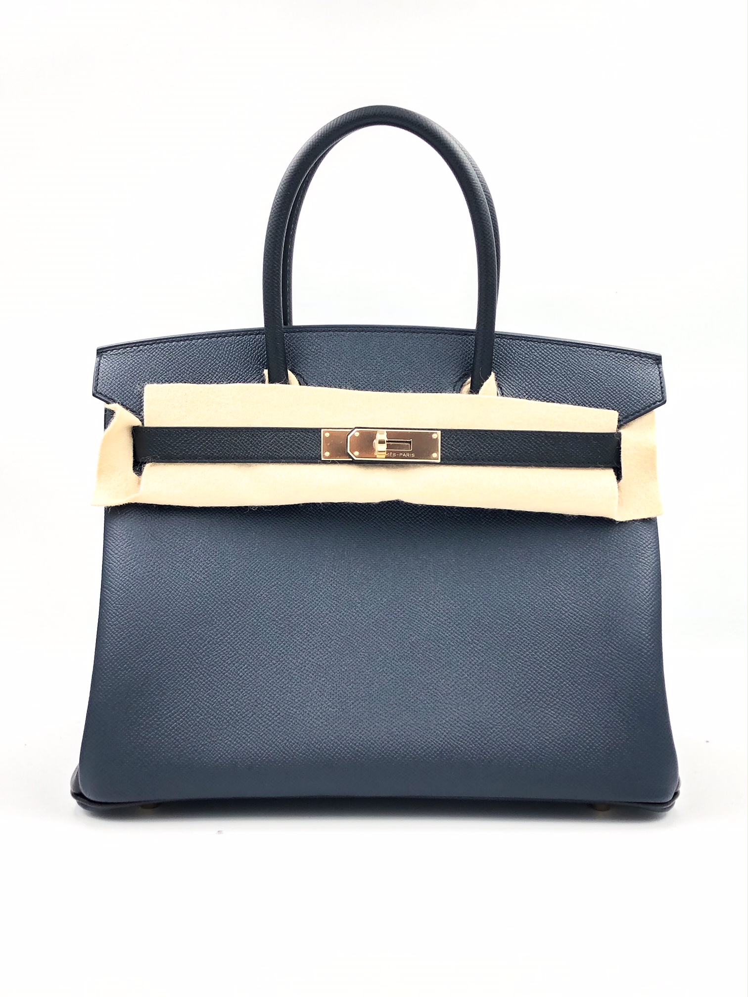 Hermes Birkin Bag 30cm Indigo Deep Navy Blue Epsom Rose Gold Hardware