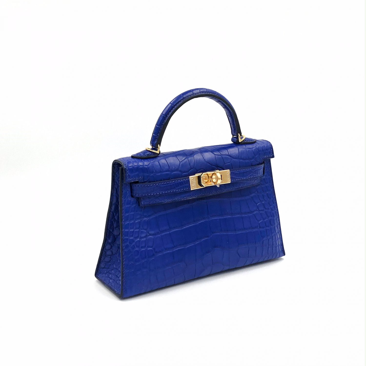 Hermes Kelly Sellier Mini Bag 20cm Blue Electric Alligator Gold