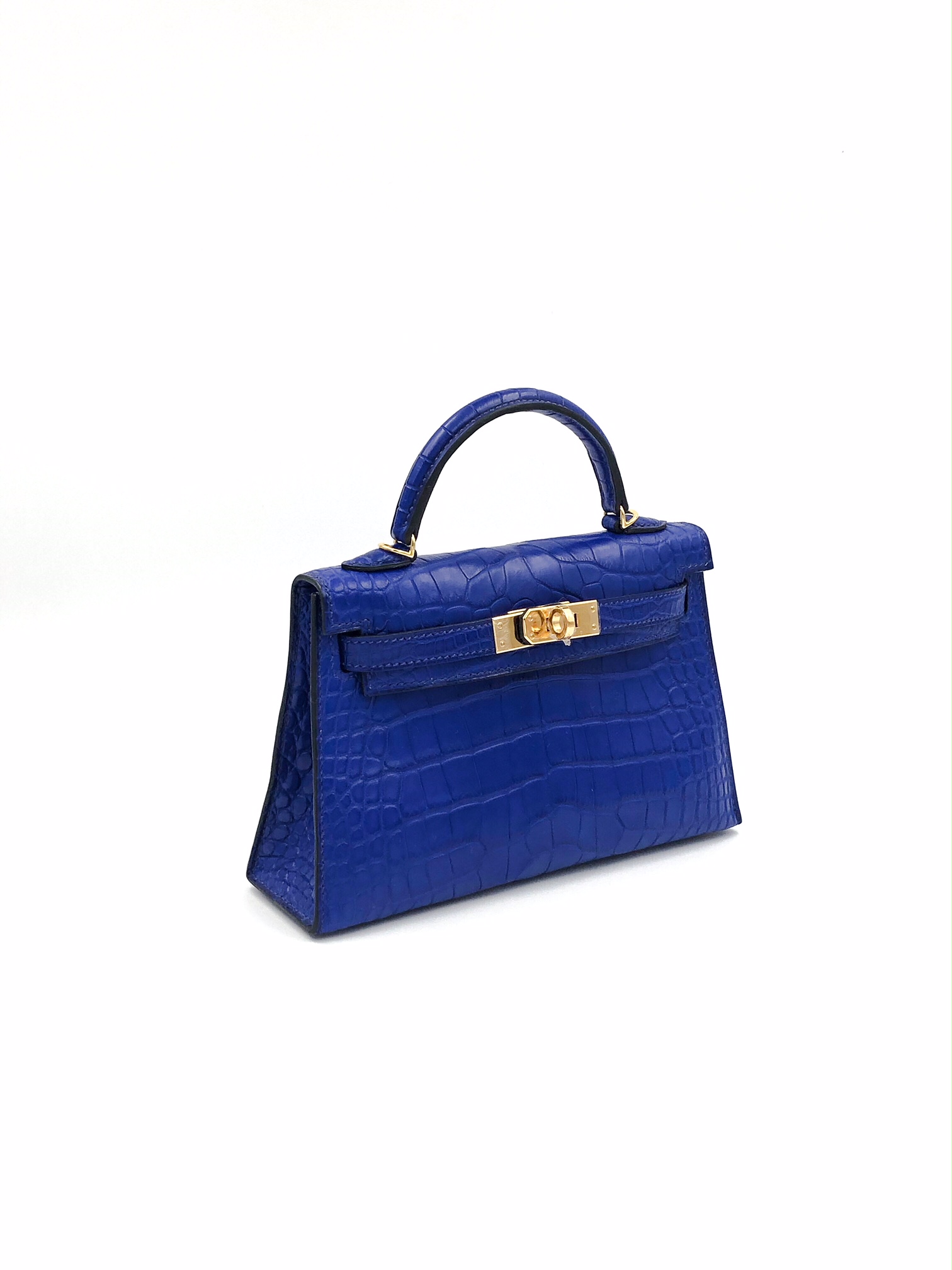 Hermes Mini Kelly II Bag ck76 Blue Indigo Matte Alligator GHW