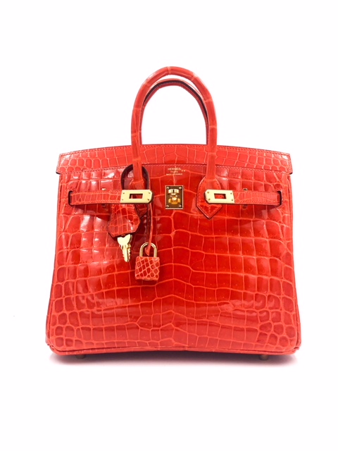 Hermes Birkin 25 Orange Poppy Shiny Niloticus Gold Hardware