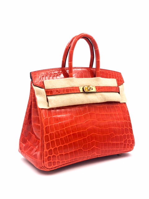 Hermes Birkin 30 Bag Orange Poppy Porosus Crocodile with Gold