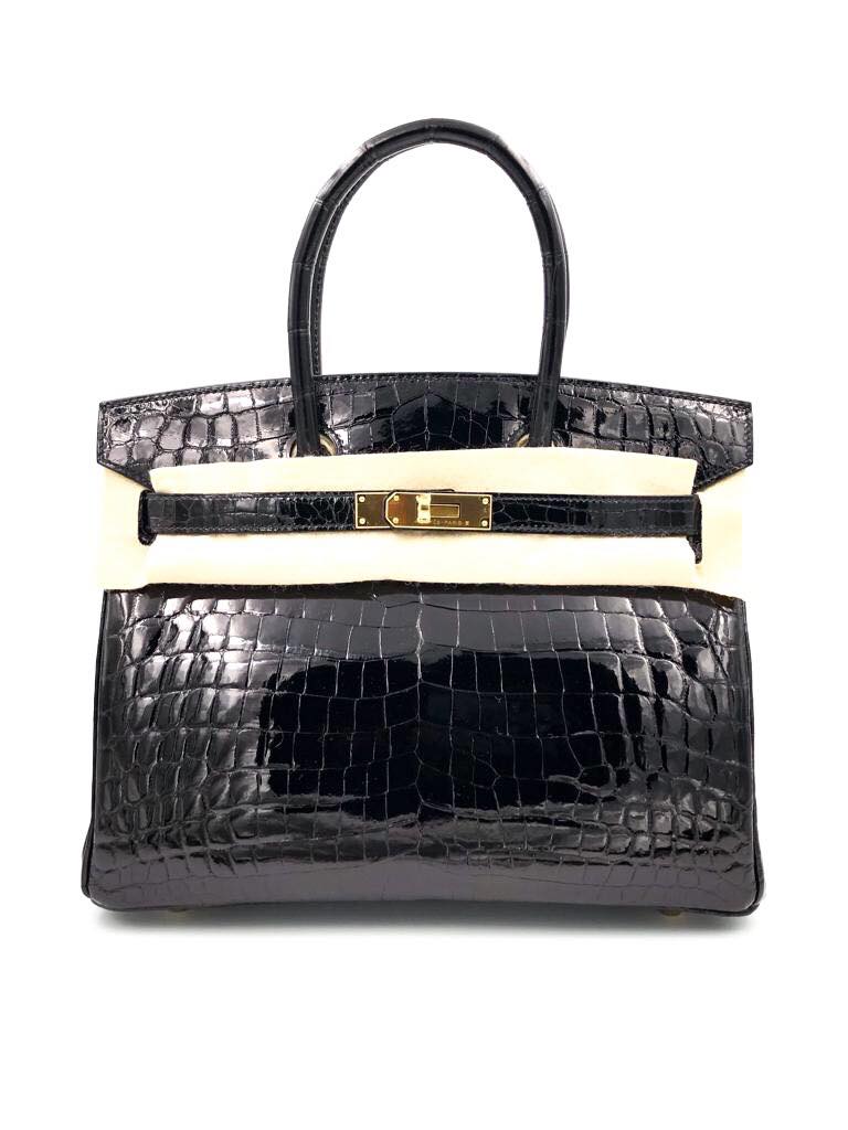 Hermes Birkin 30 Noir Black Porosus Lisse Shiny Gold Hardware #X - Vendome  Monte Carlo