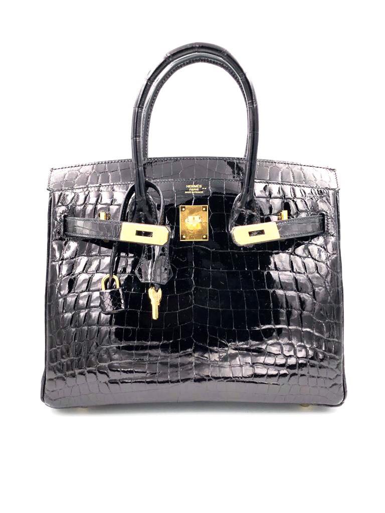 Hermès Birkin 30 Noir (Black) Crocodile Niloticus Lisse Gold