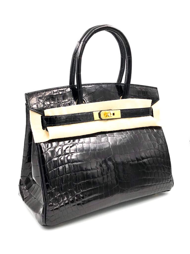 Hermes Birkin 30 Noir Black Porosus Lisse Shiny Gold Hardware #X - Vendome  Monte Carlo