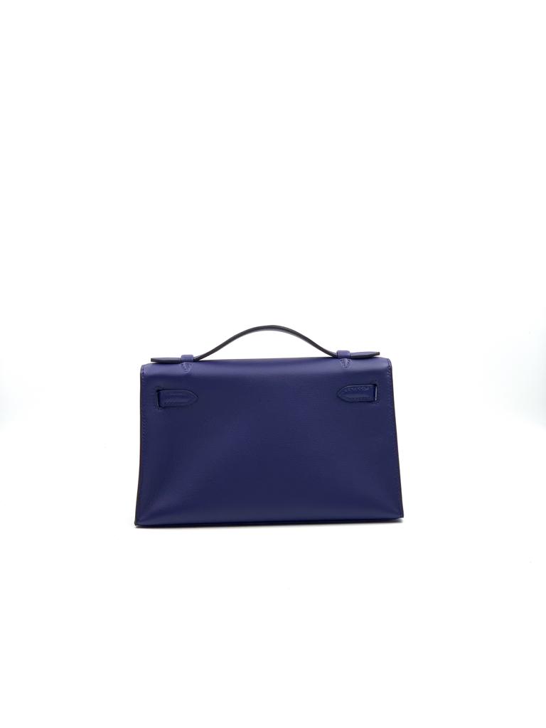 HERMÈS Kelly Pochette Sublime Blue Paradise Swift Palladium • MIGHTYCHIC •  