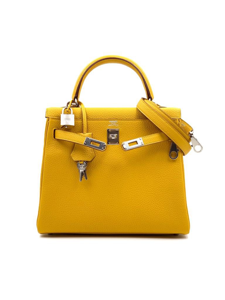 Hermes Kelly 25 Retourne Ambre Togo Palladium Hardware - Vendome Monte Carlo