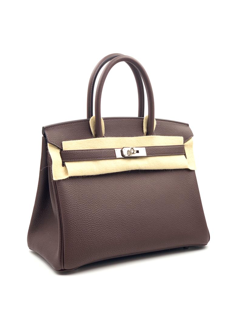 Hermes Birkin Handbag Chocolate Togo with Palladium Hardware 30