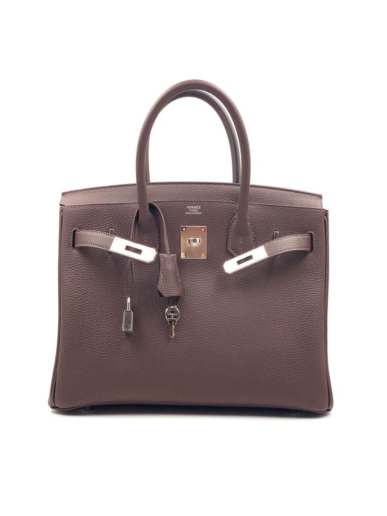 Hermes Birkin Handbag Chocolate Togo with Palladium Hardware 25