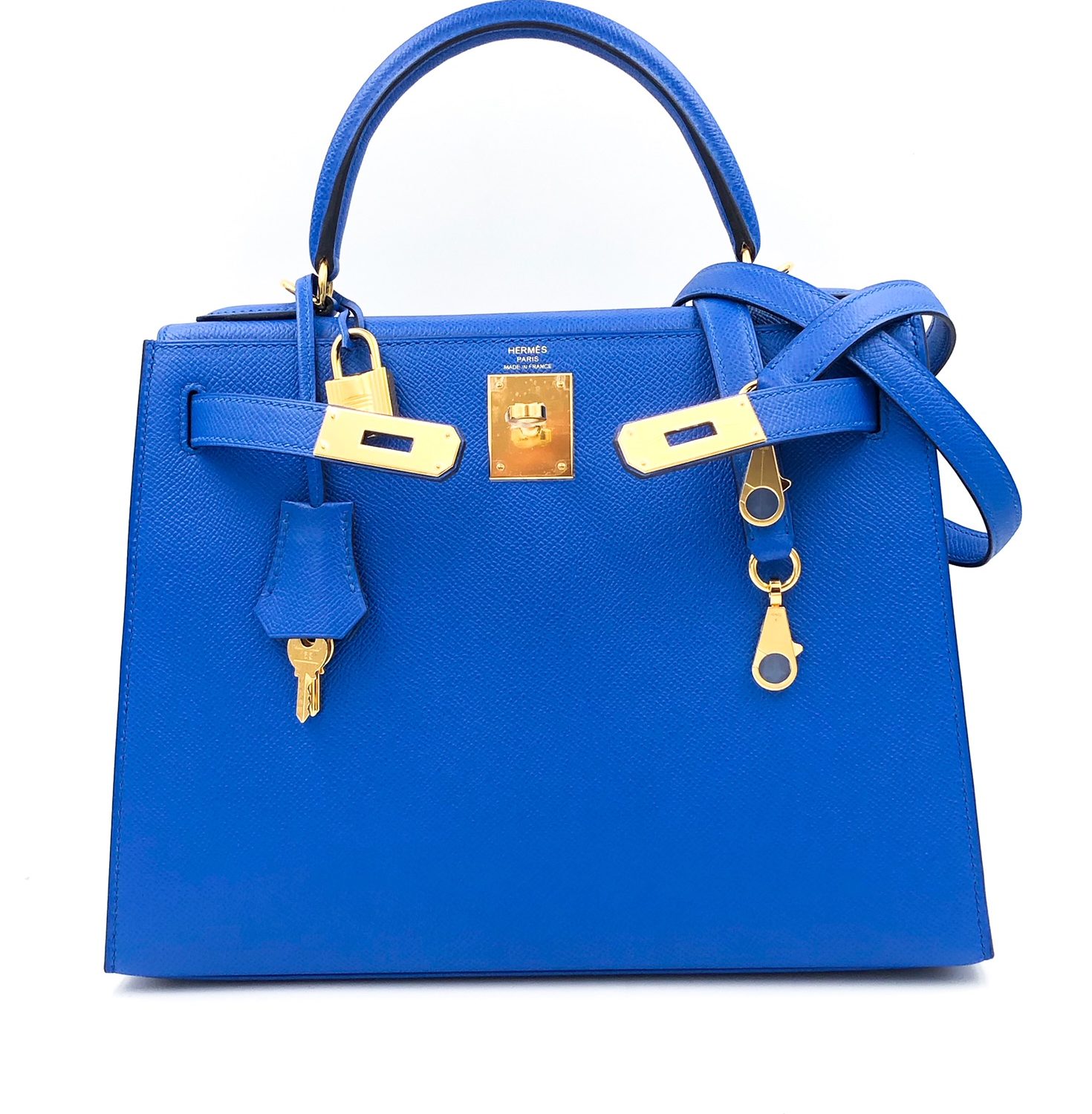 Hermes Kelly 28 Sellier Bleu Zellige Epsom Gold Hardware C