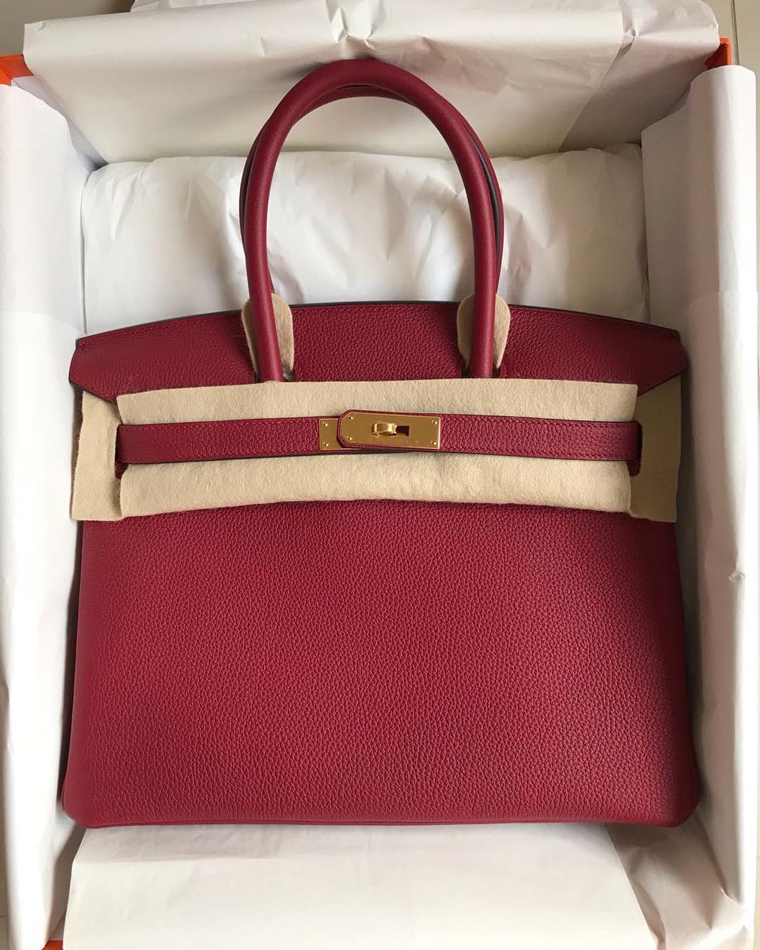 Hermès Birkin 30 In Rouge Grenat Togo Leather With Gold Hardware in Red