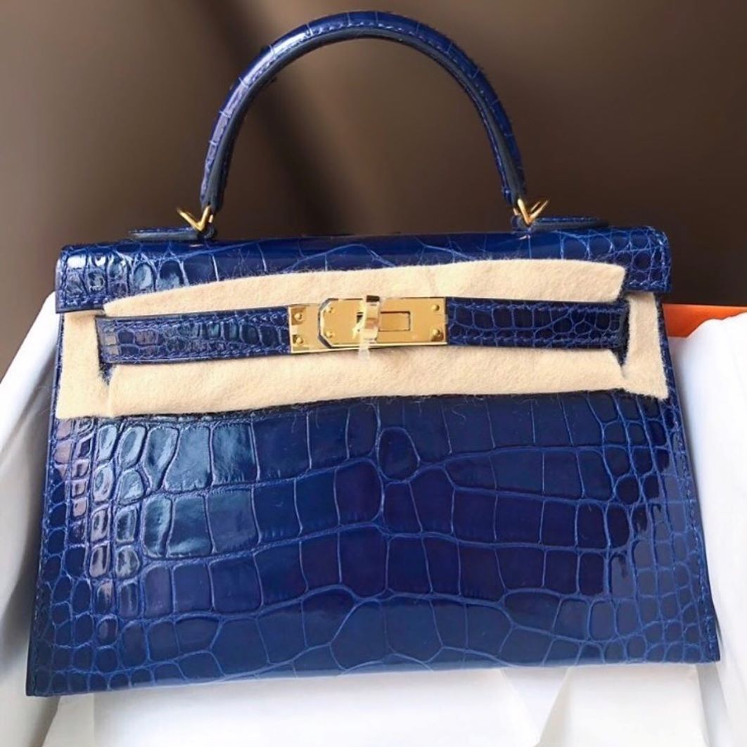 Hermès Kelly 20 Mini II Sellier Blue Sapphire Alligator Gold Hardware