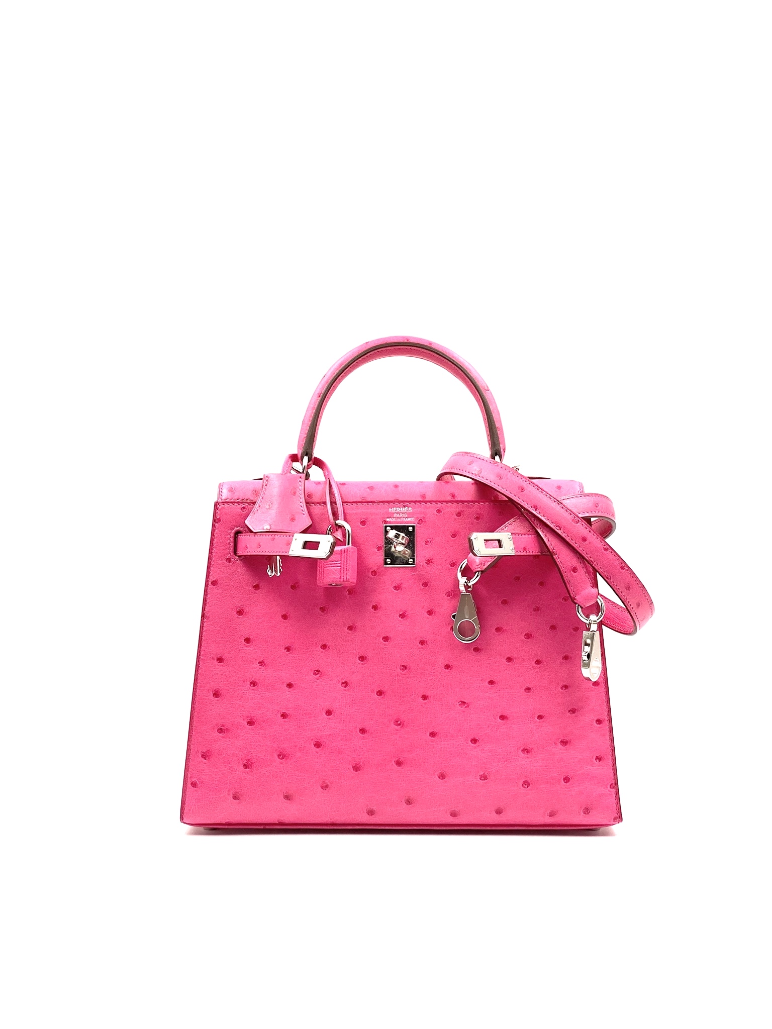 Hermes Kelly Handbag Fuchsia Ostrich with Palladium Hardware 28 at