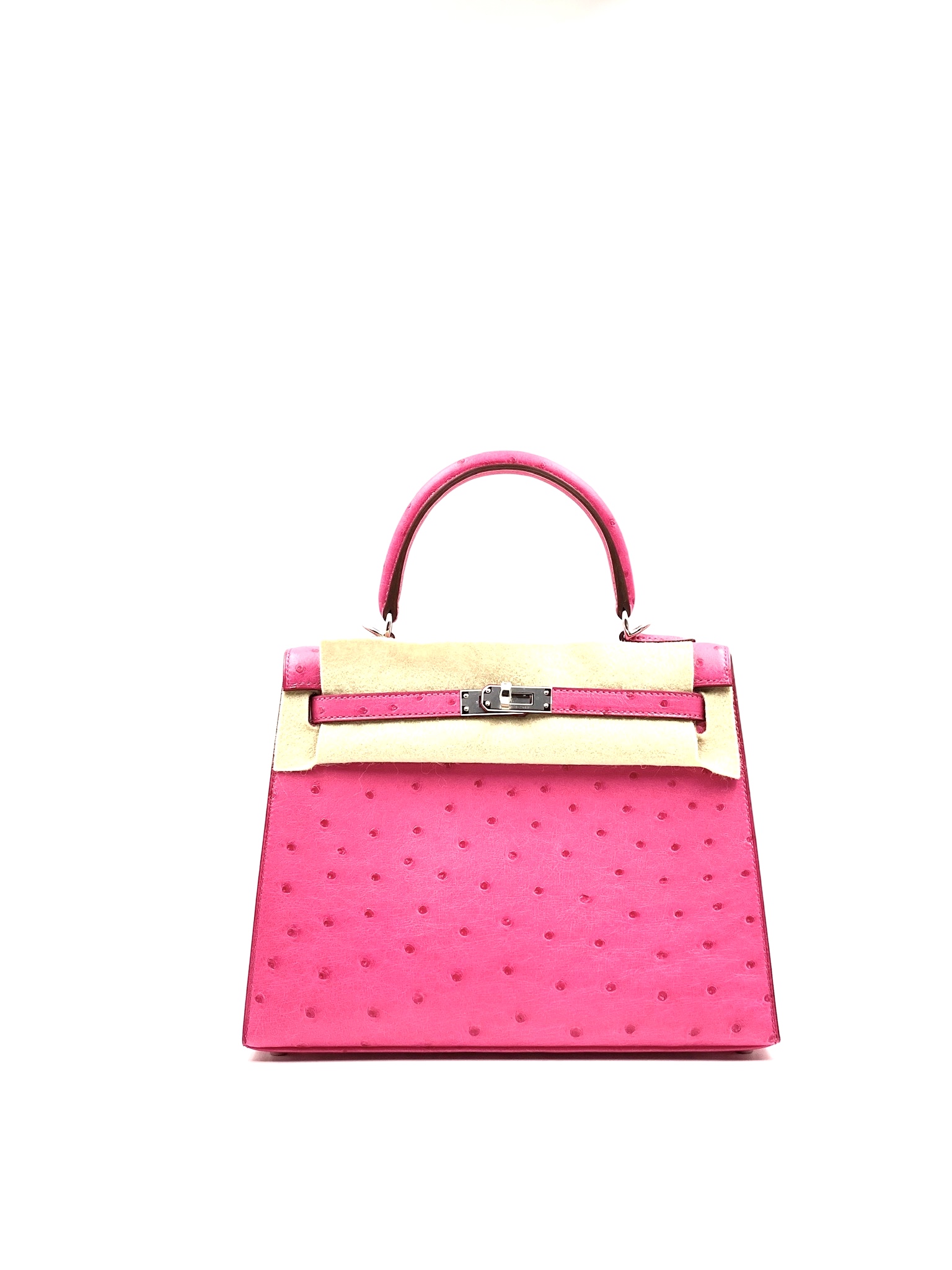 Hermes Kelly 25 Sellier Rose Tyrien Ostrich Palladium Hardware - Vendome  Monte Carlo