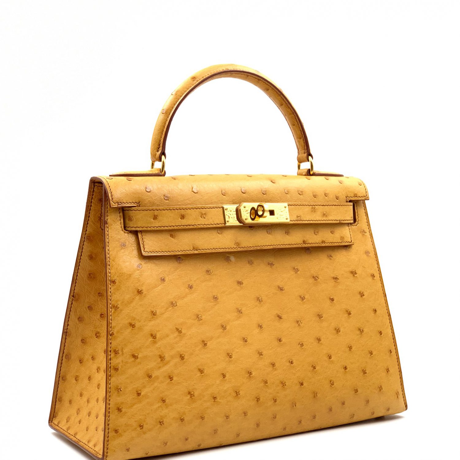 Hermes Kelly 28 Sellier Gold Autruche Ostrich Gold Hardware W