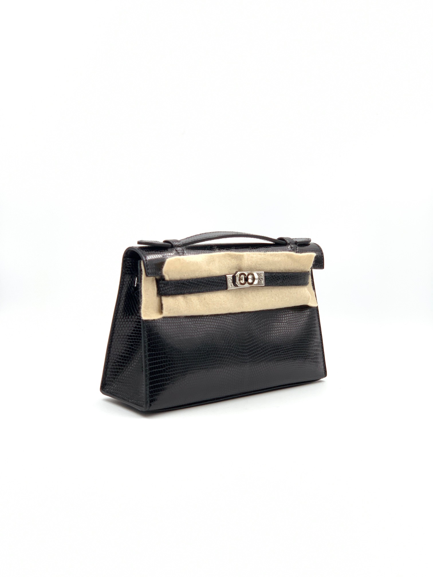 Hermes Kelly Mini Pochette Black Lizard Palladium Hardware