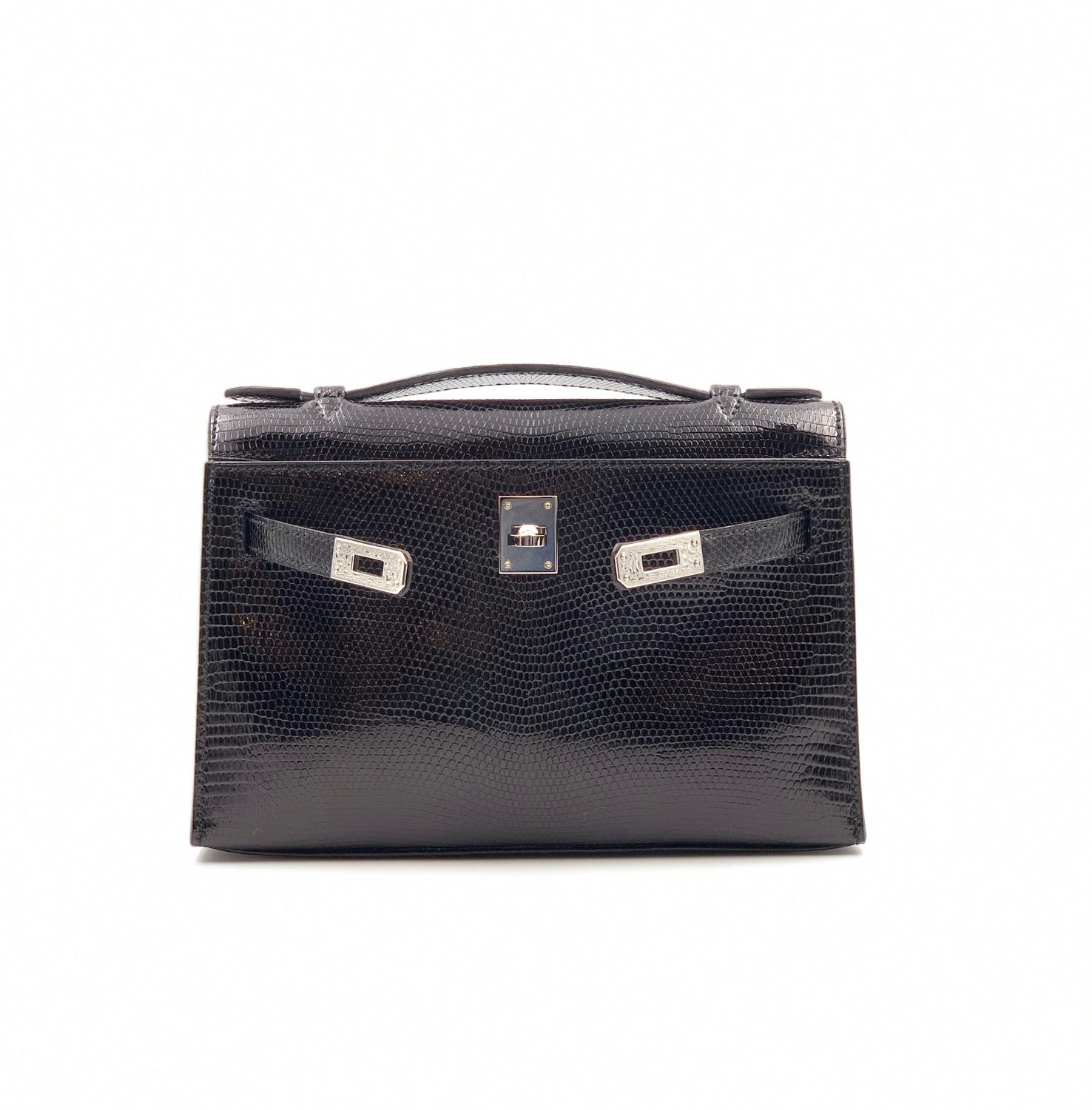 Hermes Kelly Mini Pochette Black Lizard Palladium Hardware - Vendome Monte  Carlo