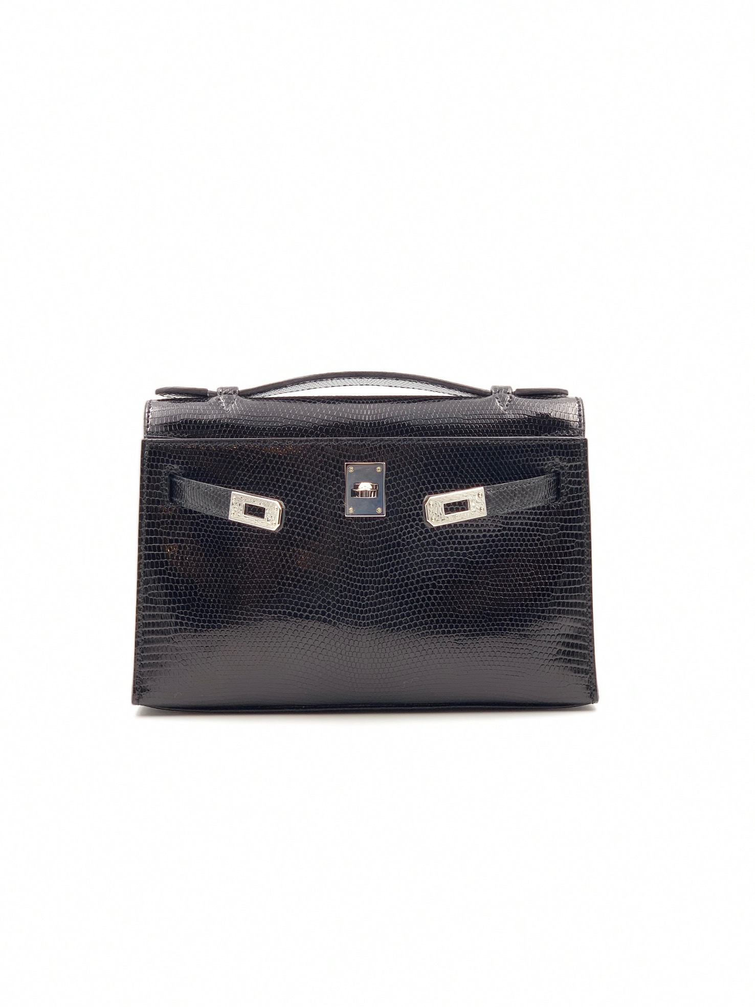 Hermes Kelly Mini Pochette Black Lizard Palladium Hardware