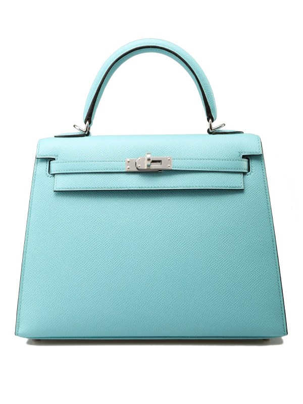 Hermes Kelly 25 Sellier Bleu Atoll Epsom Palladium Hardware #T