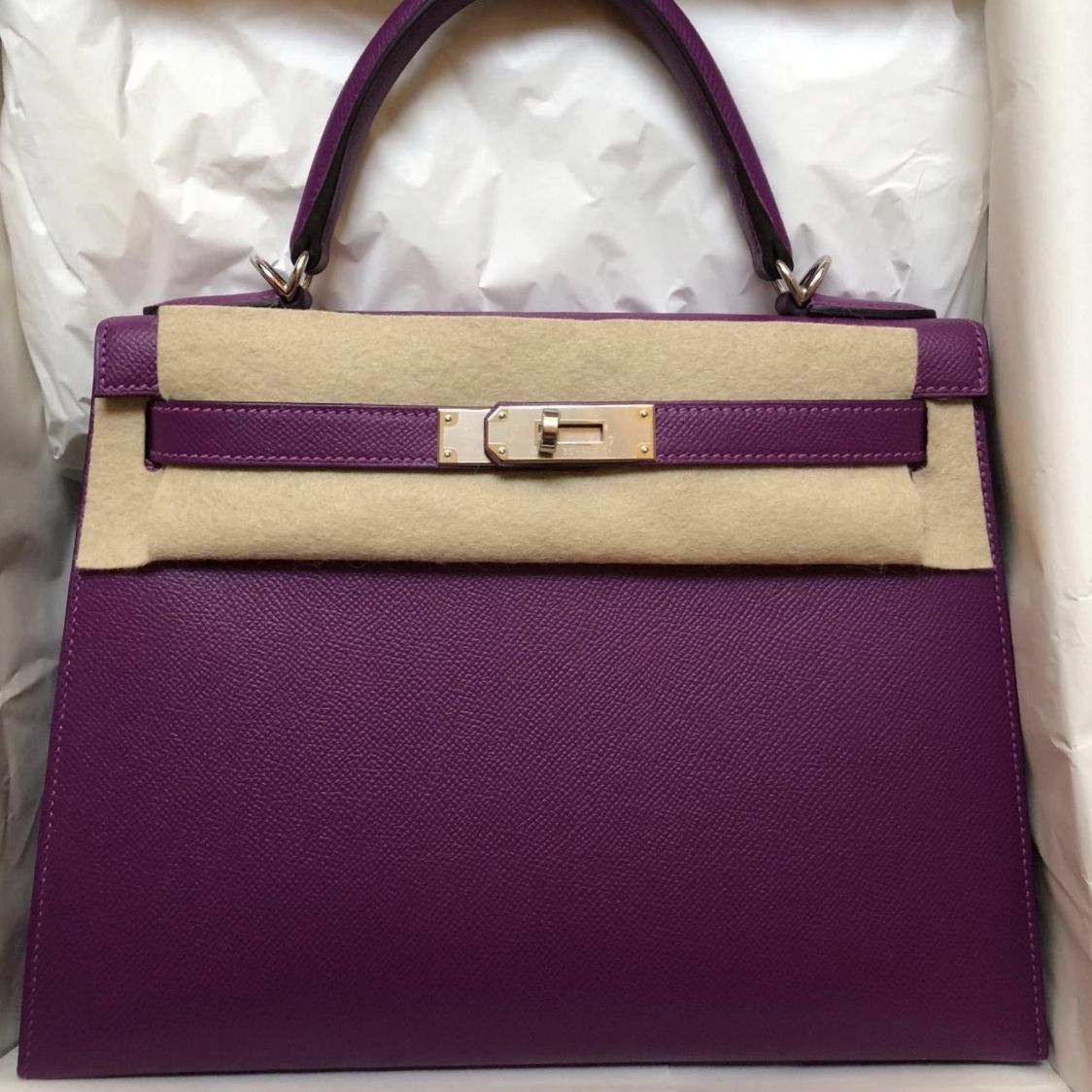 Pre-owned Hermes Kelly Sellier 32 Anemone Epsom Gold Hardware