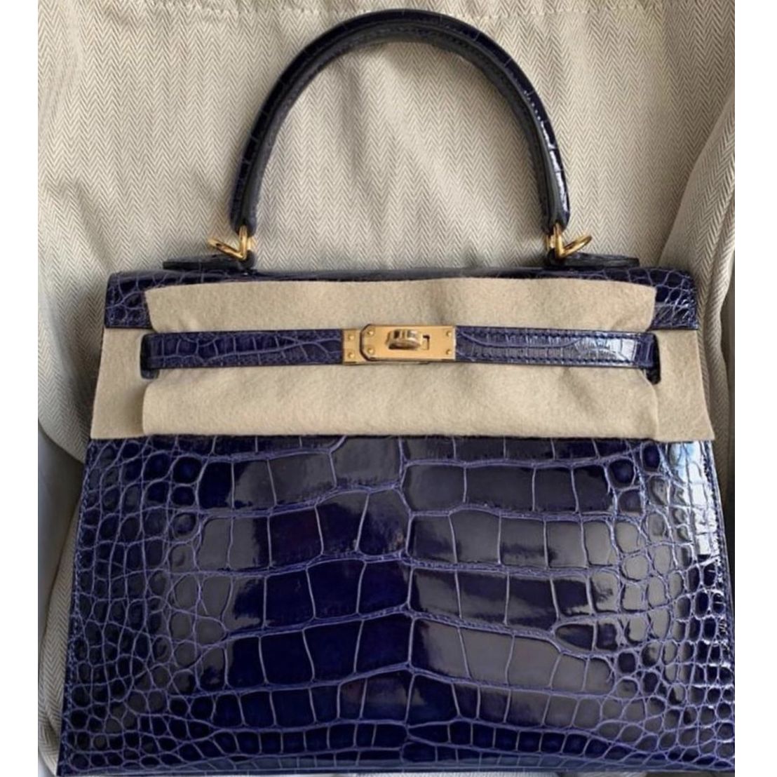 Hermes Kelly 25 Sellier Bleu Encre Alligator Lisse Shiny Gold Hardware #D -  Vendome Monte Carlo