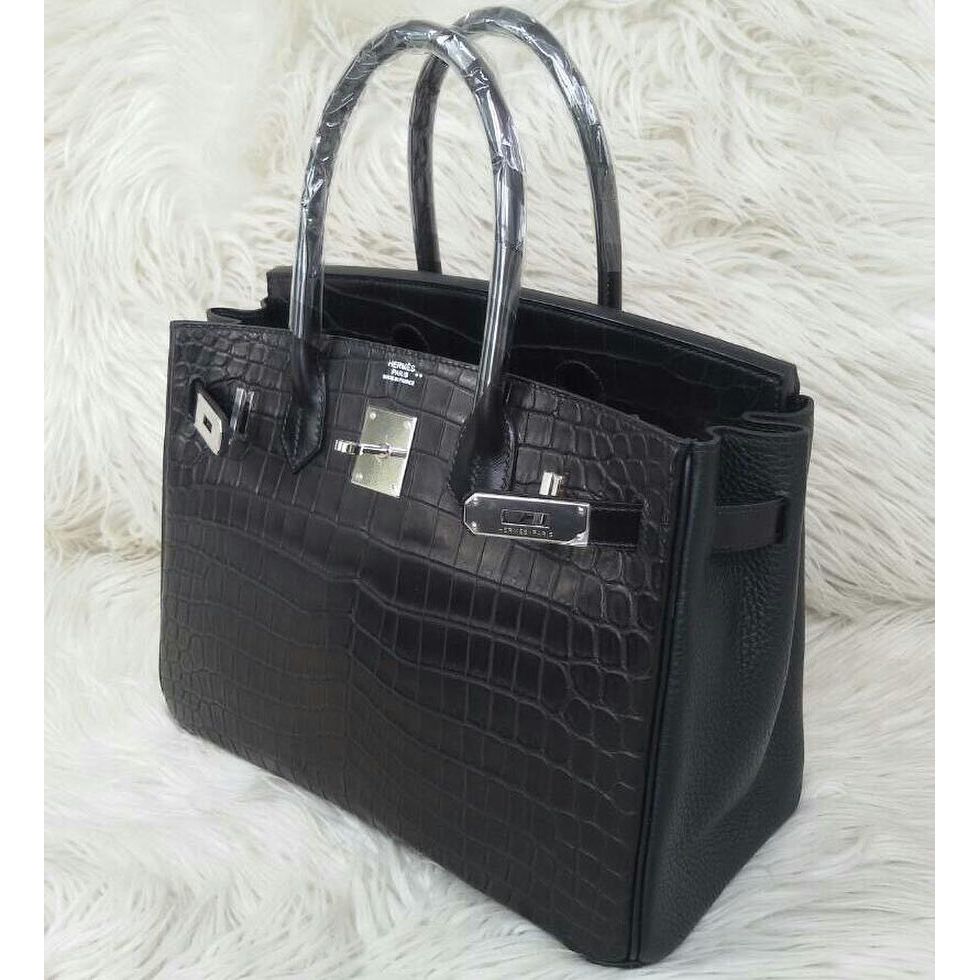 Hermes Birkin 30 Noir Black Niloticus Mat Matte/Clemence/Box